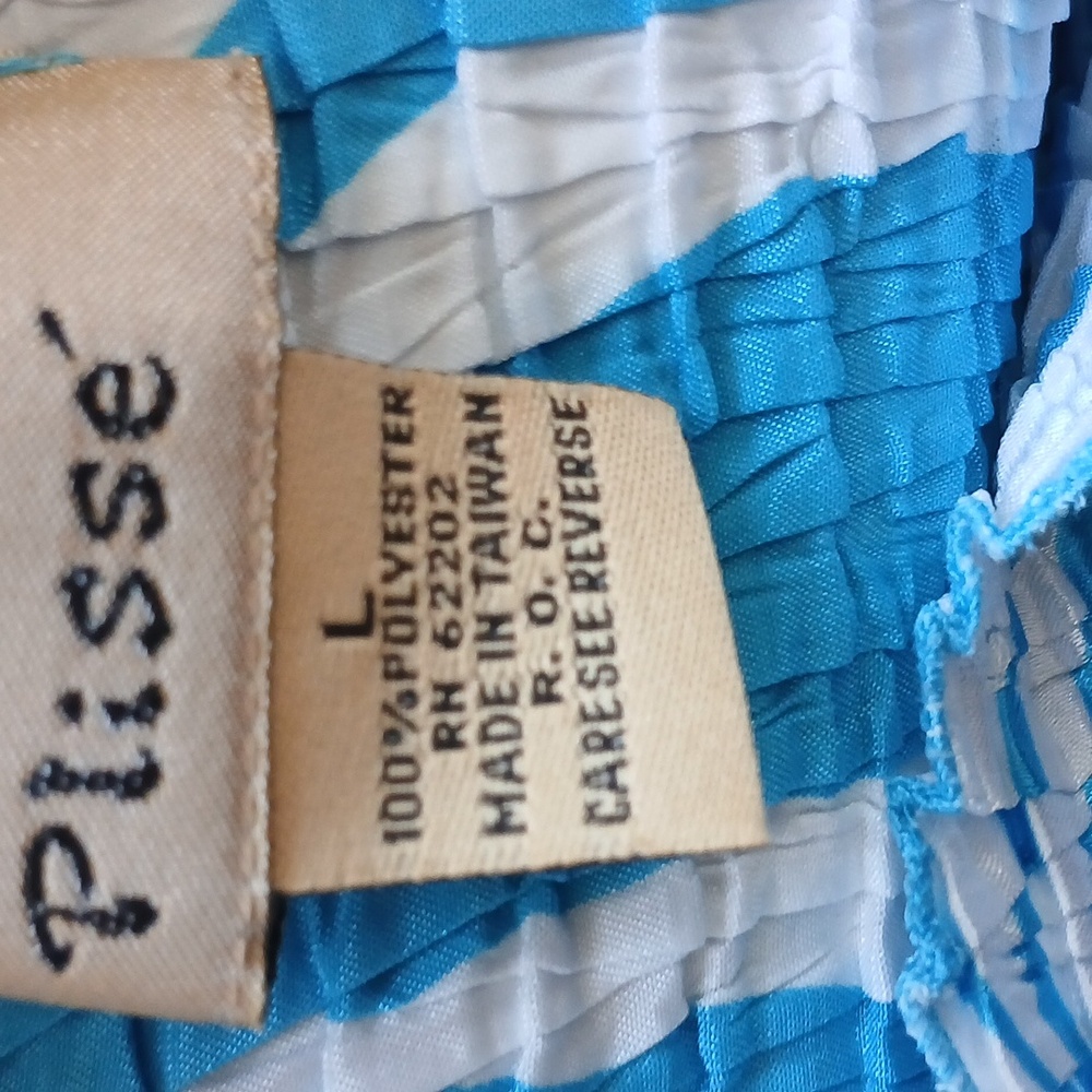 Plisse Blue, White Tropical Print Scrunch Tank Top Size Large Vacation Summer - Picture 4 of 4